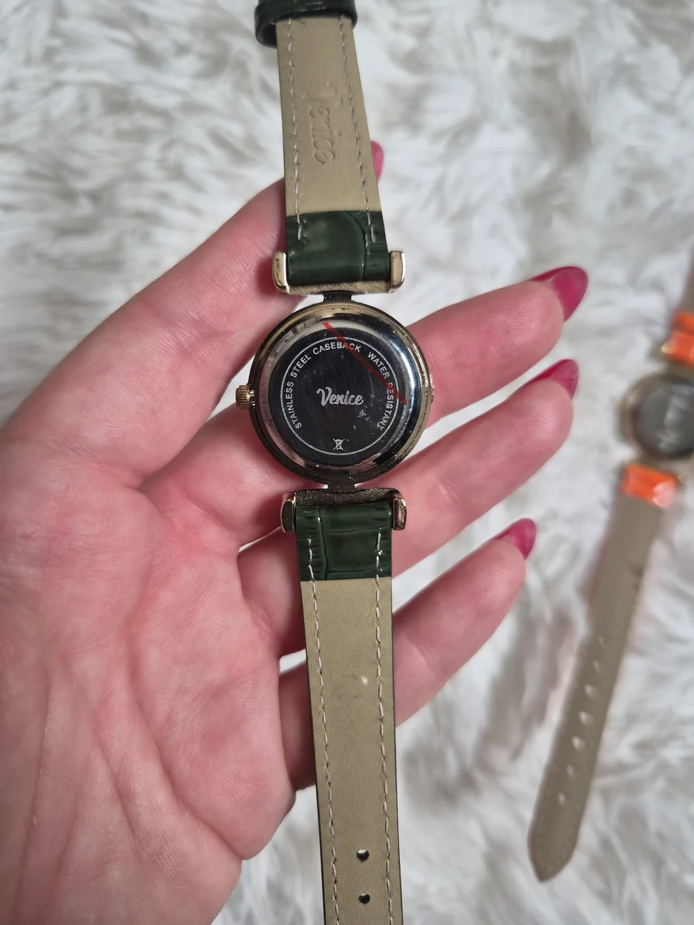 Womens Venice Watch Bundle Duo Set Green Orange Band Gold Tone Art And Glass Art